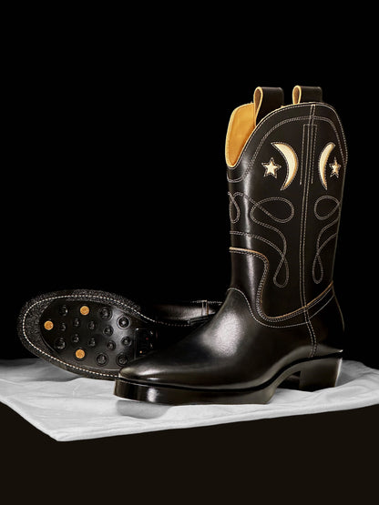 Moon&Star CowBoy Boots -Black Full grain teacore cowhide