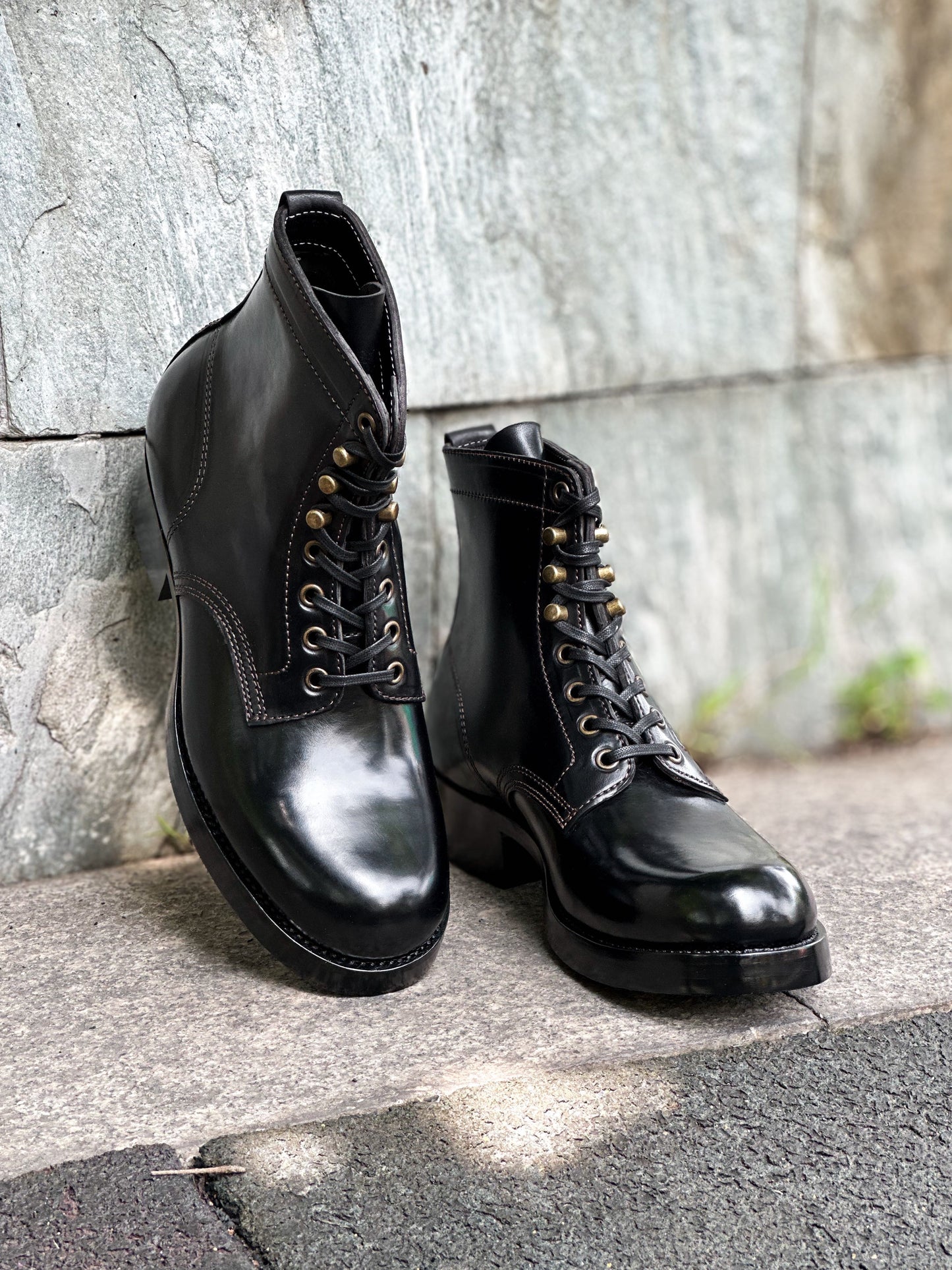 Land boots MTO- Black Maryam oiled and waxy leather-B23601