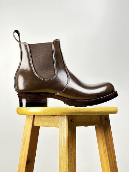 2615-Chelsea boots MTO- Coffee Maryam Horsebutt oiled and waxy with hand painting- V6 Last