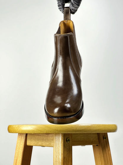 2615-Chelsea boots MTO- Coffee Maryam Horsebutt oiled and waxy with hand painting- V6 Last