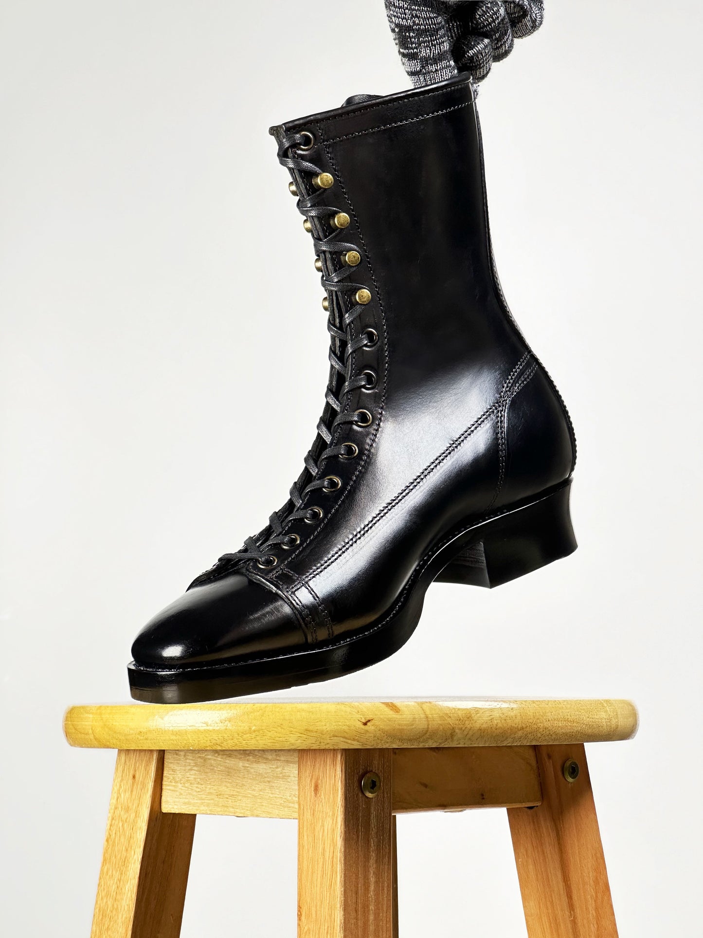 Monkey Boots  MTO- Black Maryam Horsebutt oiled and waxy with hand painting-DN101