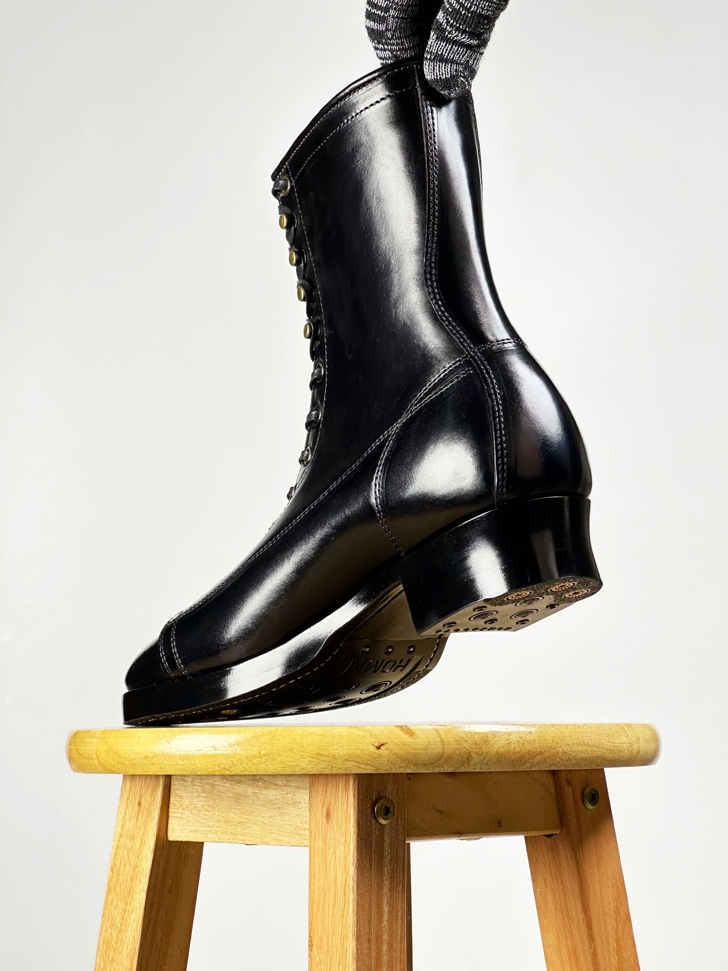 Monkey Boots  MTO- Black Maryam Horsebutt oiled and waxy with hand painting-DN101