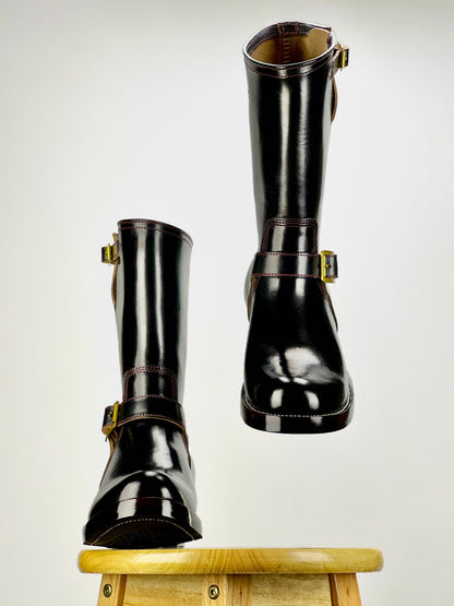 Engineer Boots 11" MTO- Black Horween CXL  with hand painting-BG2383