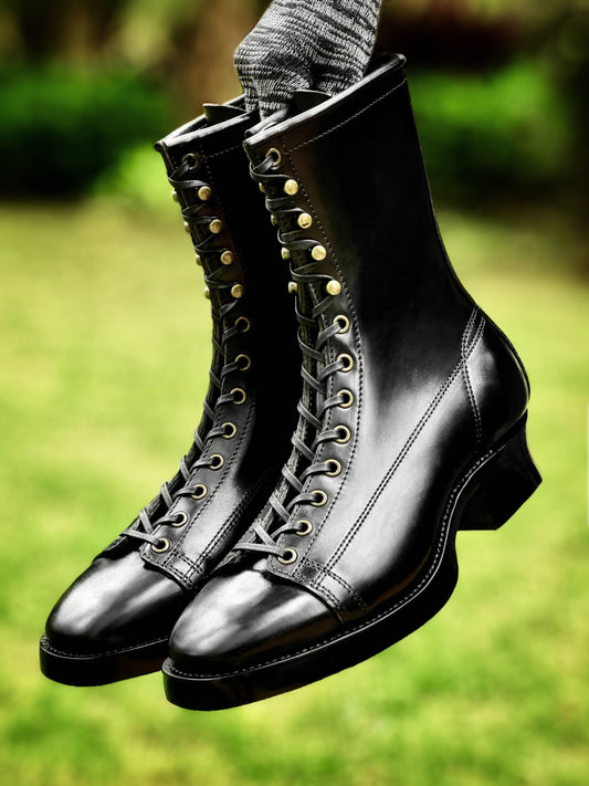 Monkey Boots  MTO- Black Maryam Horsebutt oiled and waxy with hand painting-DN101