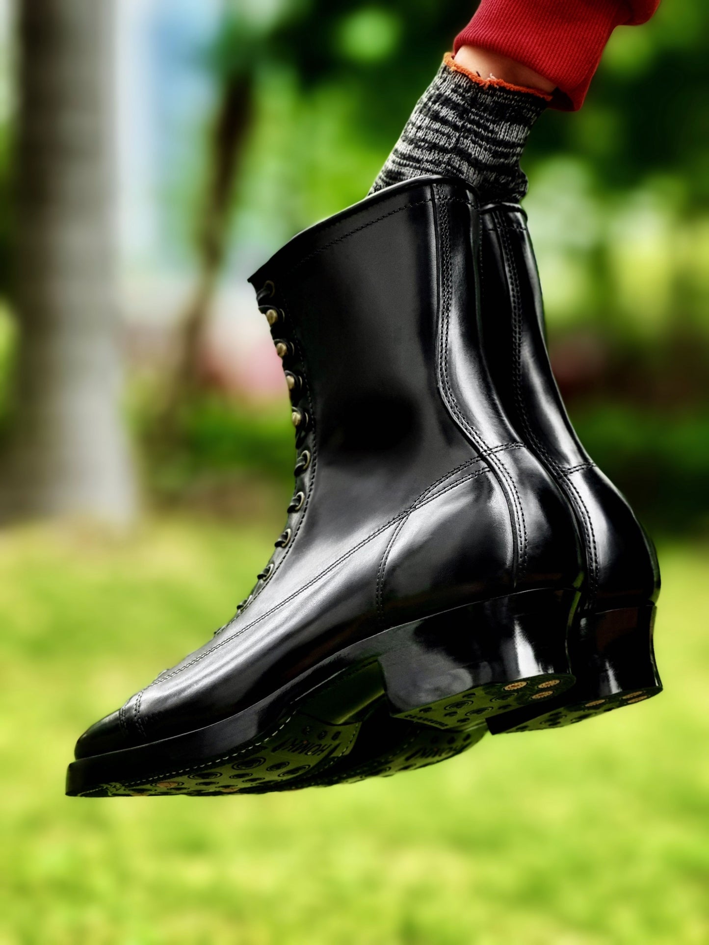 Monkey Boots  MTO- Black Maryam Horsebutt oiled and waxy with hand painting-DN101