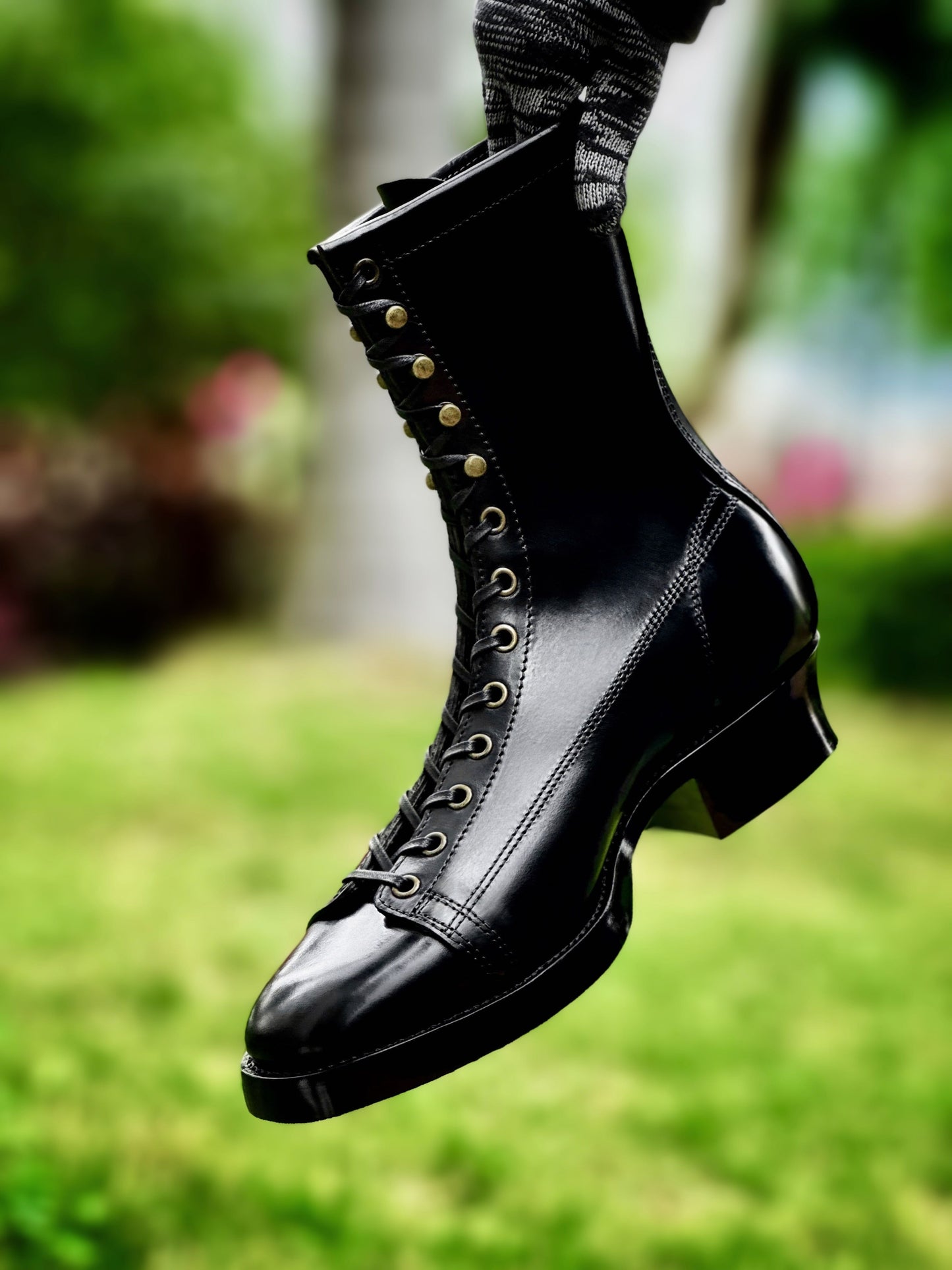 Monkey Boots  MTO- Black Maryam Horsebutt oiled and waxy with hand painting-DN101