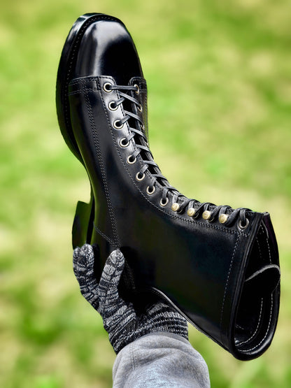 Monkey Boots  MTO- Black Maryam Horsebutt oiled and waxy with hand painting-DN101