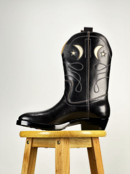 Moon&Star CowBoy Boots -Black Full grain teacore cowhide