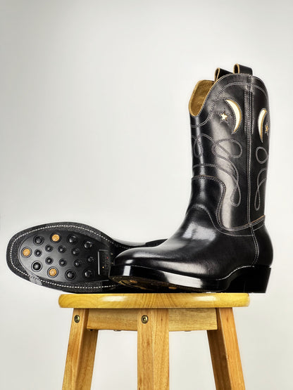 Moon&Star CowBoy Boots -Black Full grain teacore cowhide