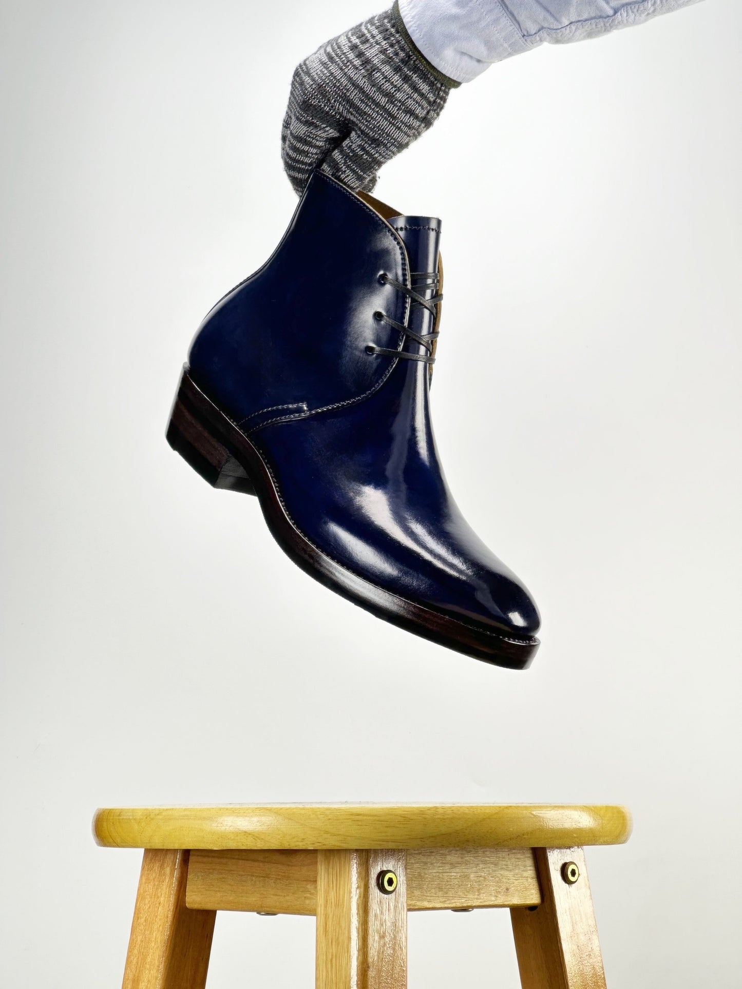 George Boots MTO - Maryam Shell Cordovan with hand painting in dark blue- QZ01