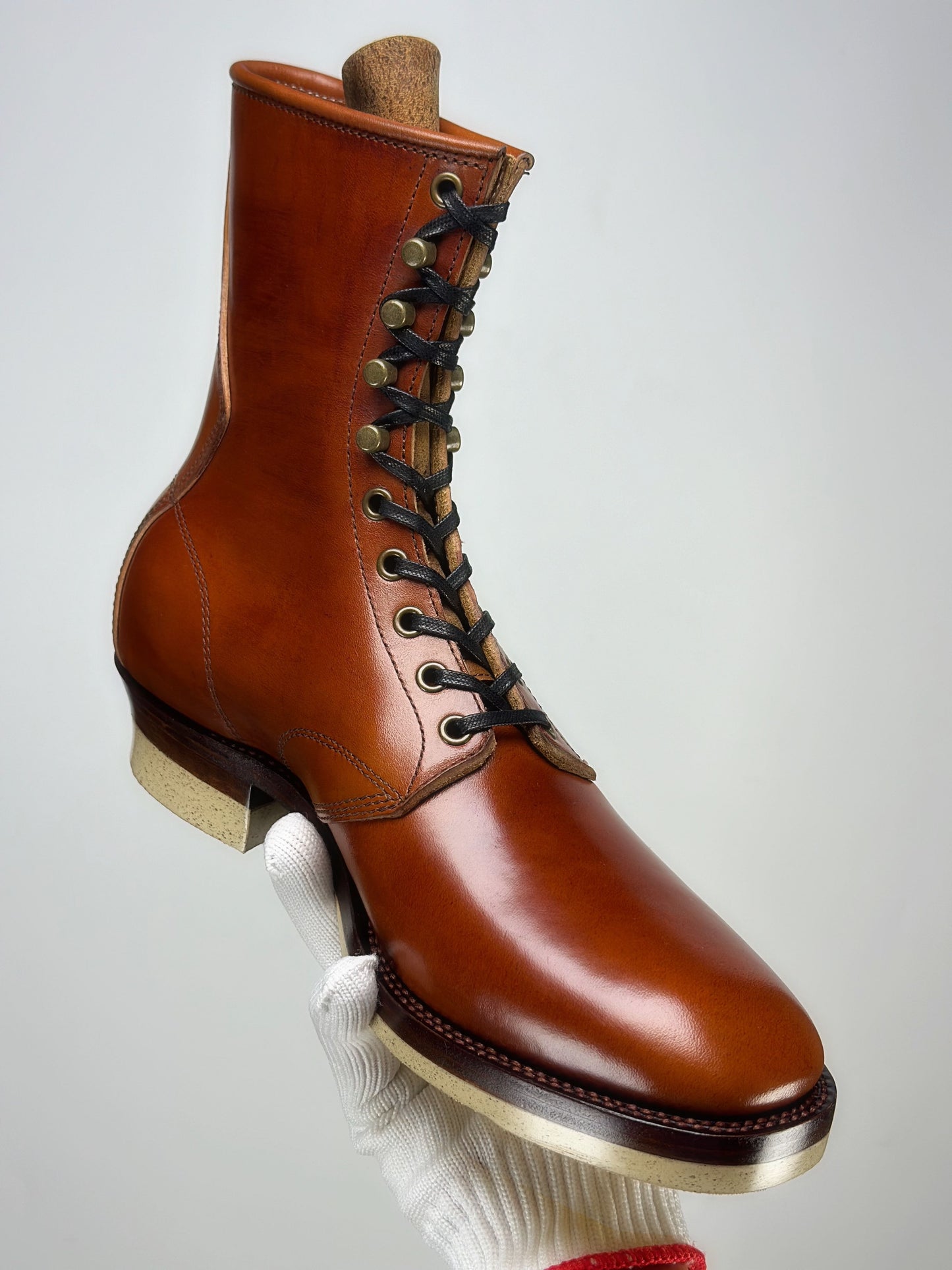 A-1809-Stringer Boots 9 Eyelets - Hand Dyed Red Brown Horsebutt TPR