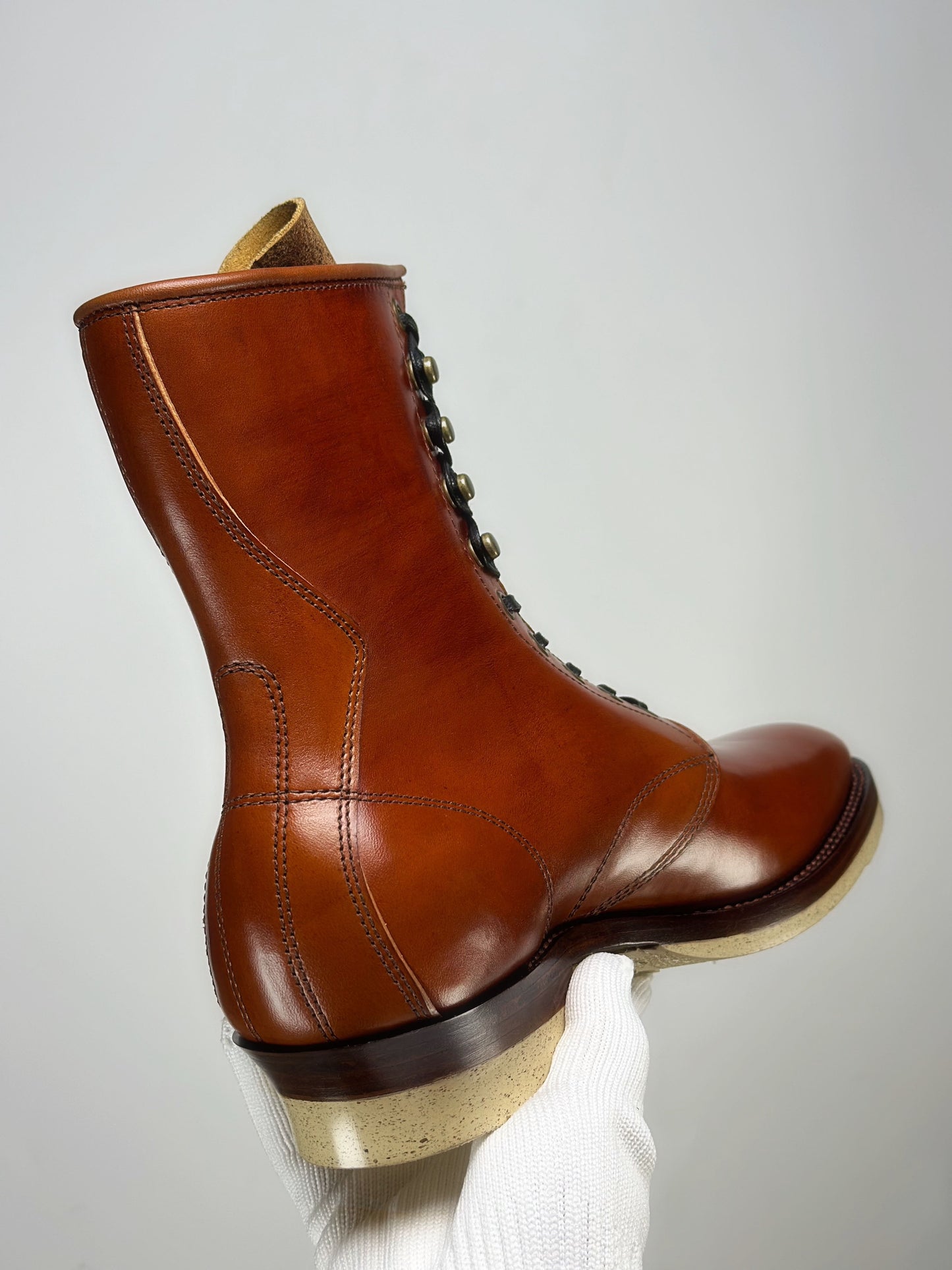 A-1809-Stringer Boots 9 Eyelets - Hand Dyed Red Brown Horsebutt TPR