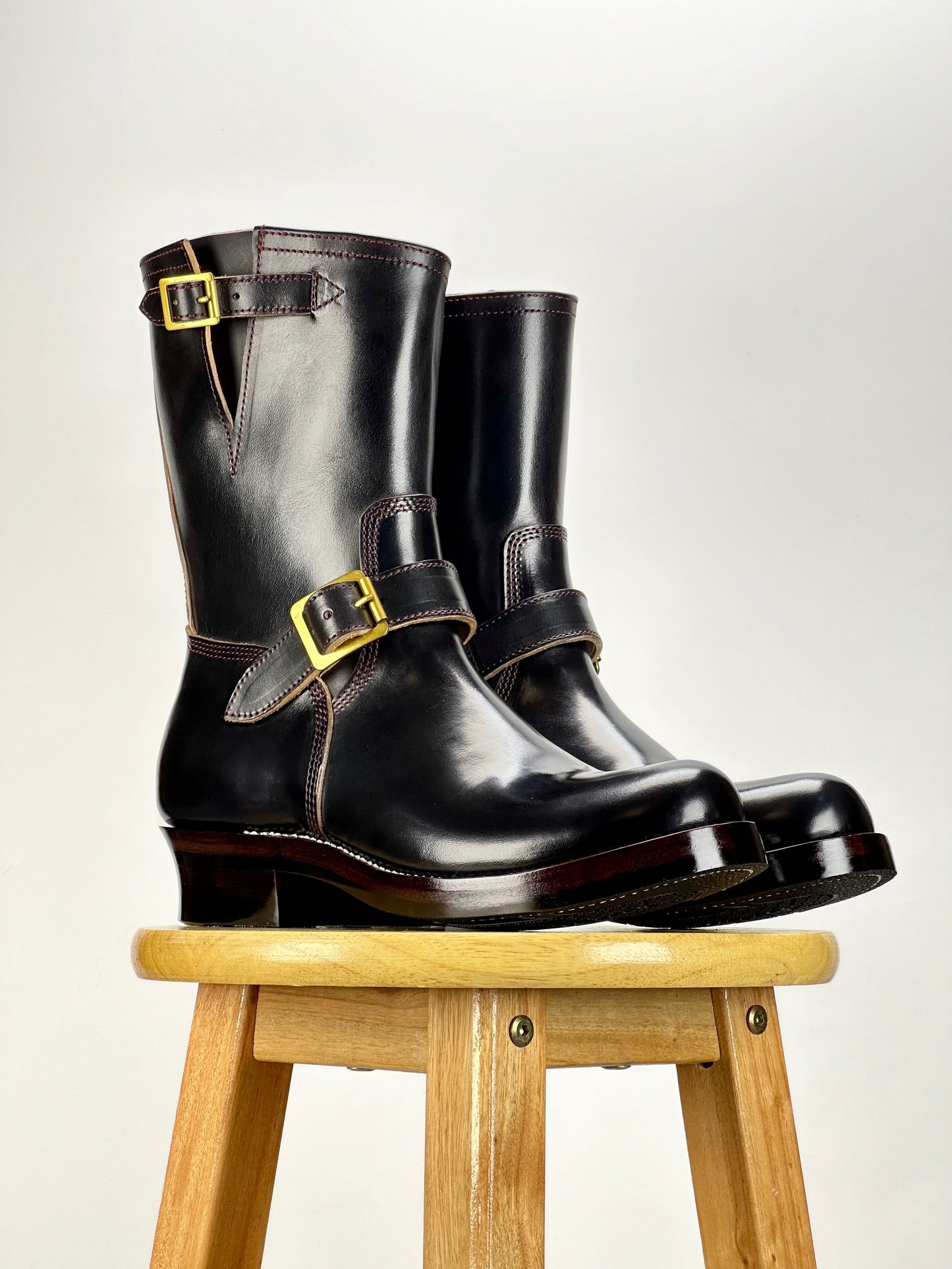 Engineer Boots 9" MTO- Black Maryam Horsebutt oiled and waxy with hand painting-BG2382