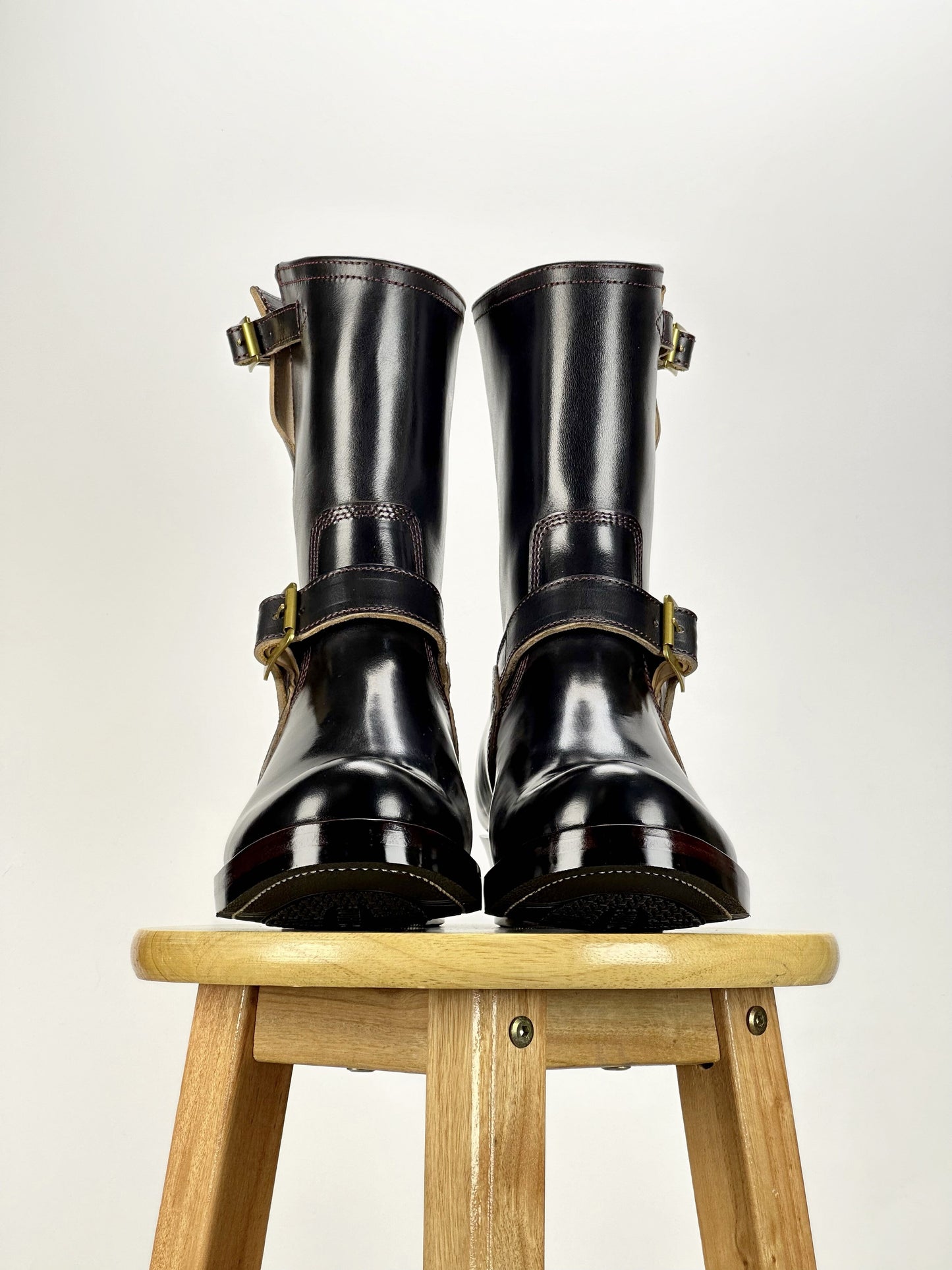 Engineer Boots 9" MTO- Black Maryam Horsebutt oiled and waxy with hand painting-BG2382