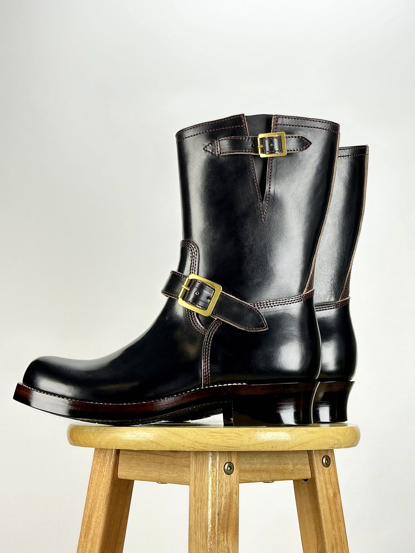 Engineer Boots 9" MTO- Black Maryam Horsebutt oiled and waxy with hand painting-BG2382