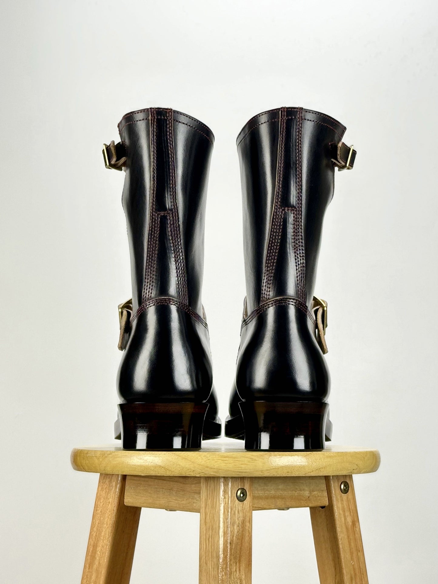 Engineer Boots 9" MTO- Black Maryam Horsebutt oiled and waxy with hand painting-BG2382