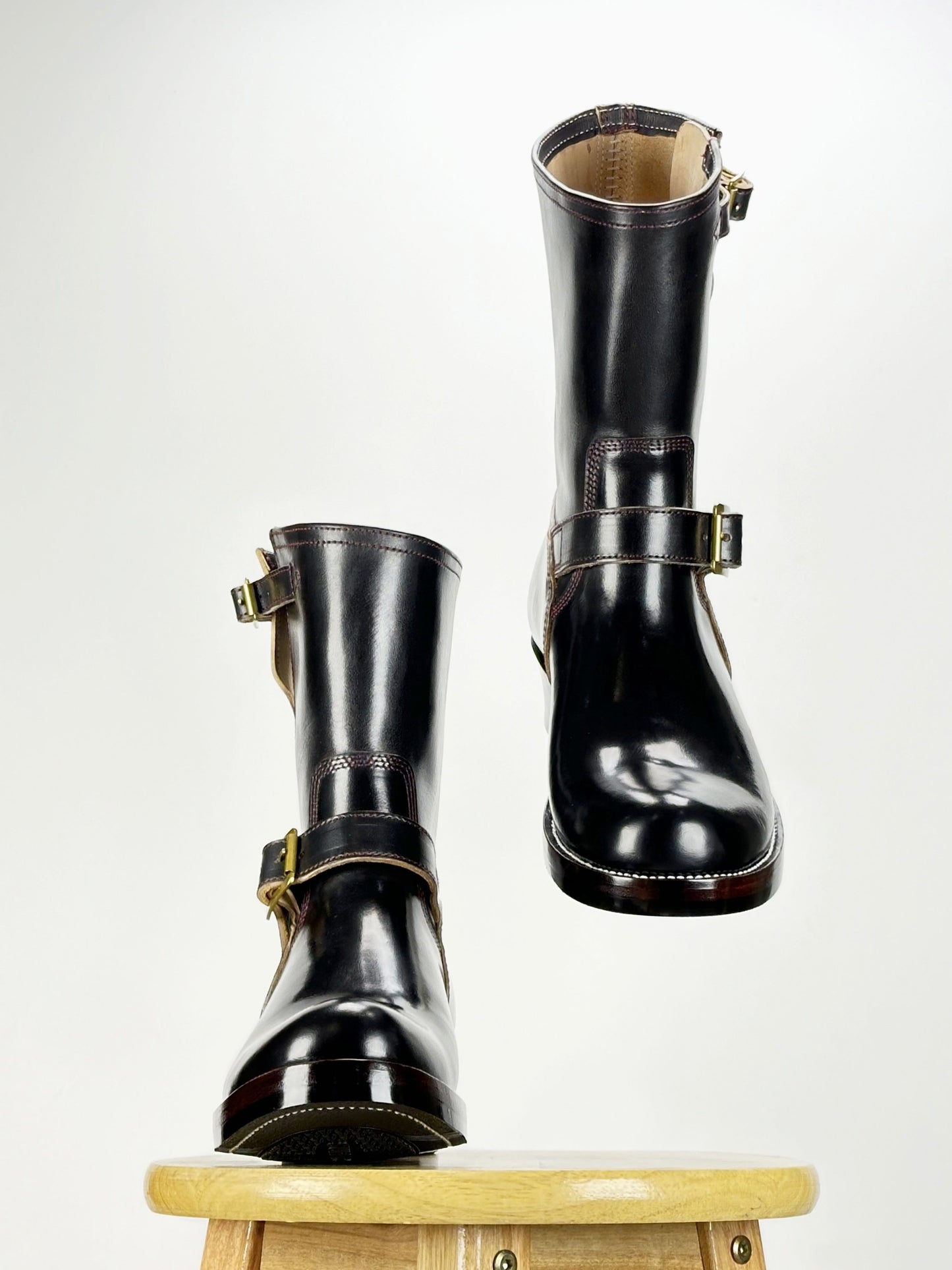 Engineer Boots 9" MTO- Black Maryam Horsebutt oiled and waxy with hand painting-BG2382